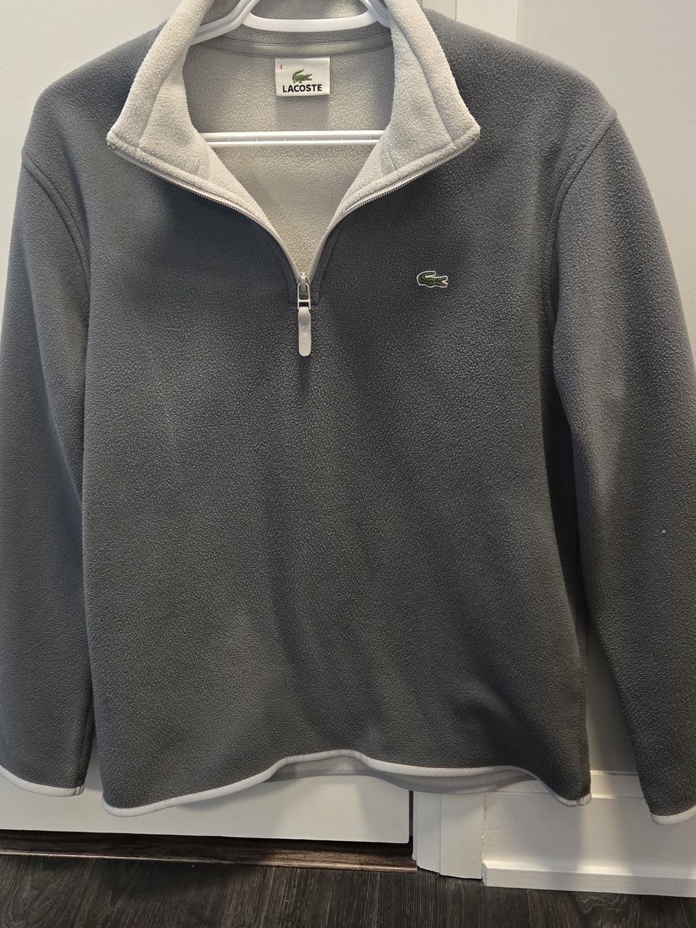 Lacoste Grey and Cream Quarter-Zip Fleece Pullover